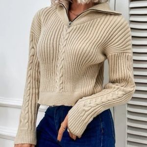 Beige Sweater with Zip